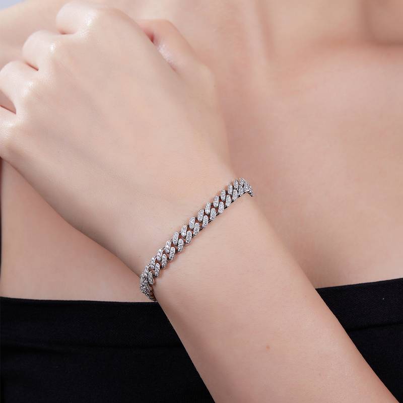 6mm宽Cuban ChainS925银镶Moissanite厘石圆形白色DVVS